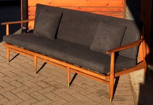 Mid Century Modern 3-Seater Sofa REFINISHED REUPHOLSTERED Charcoal Grey fabric - Mid Century Modern Toronto