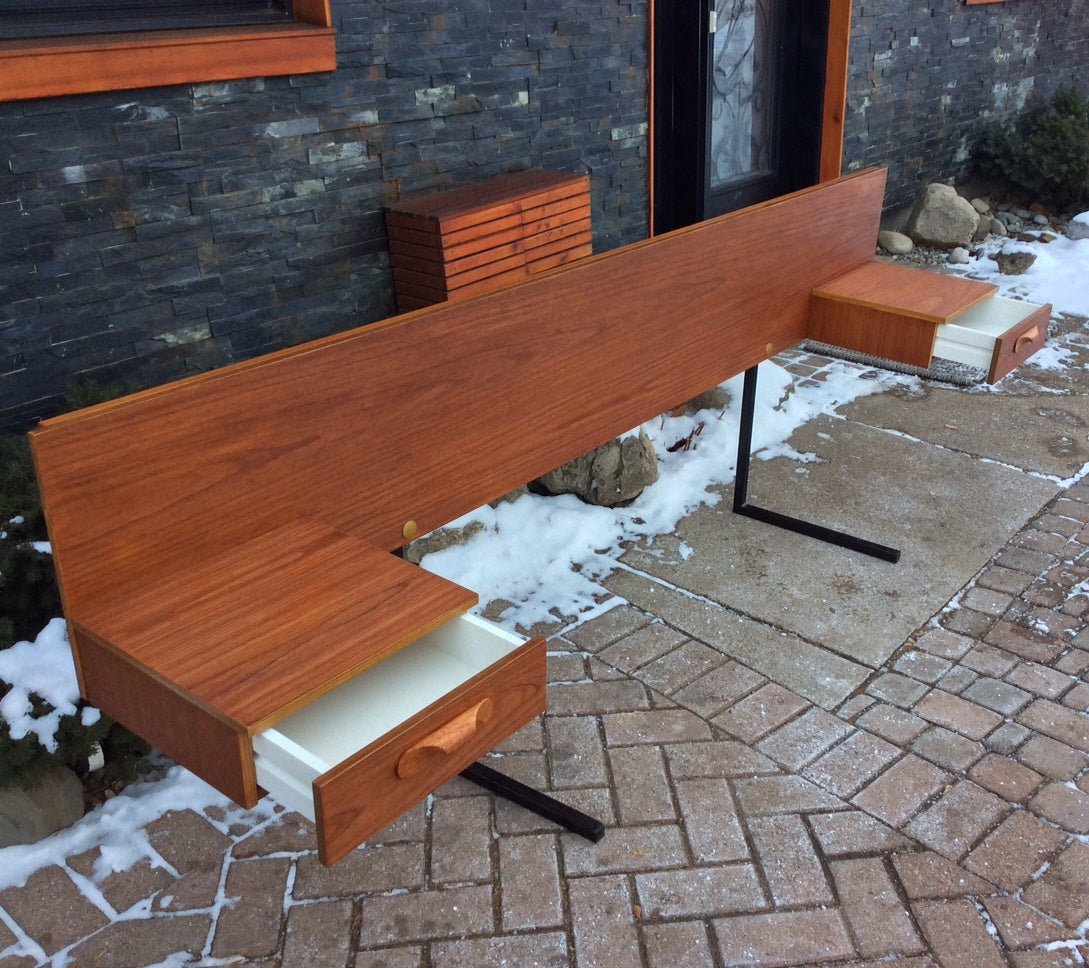 Mid Century Modern Teak Headboard with Floating Drawers Queen REFINISHED - Mid Century Modern Toronto