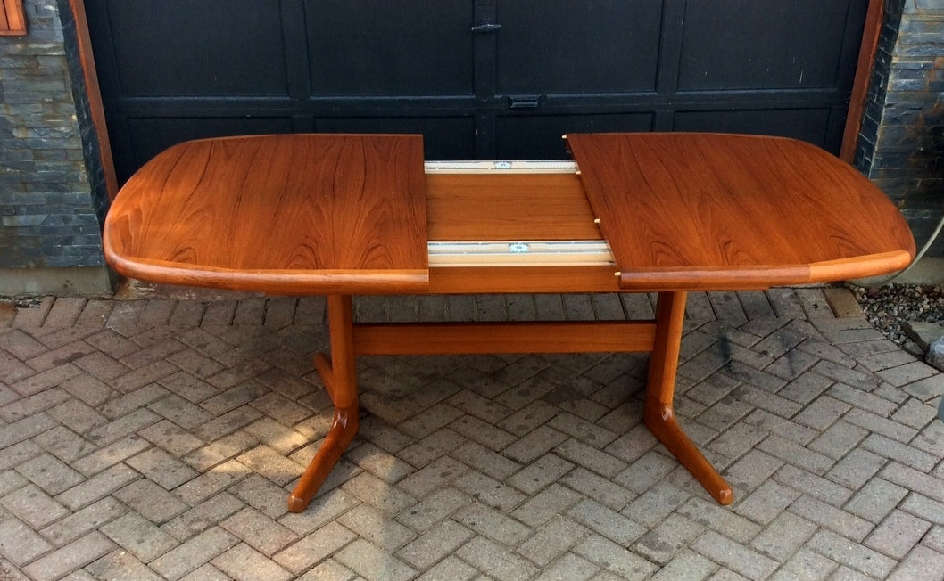 Large Mid Century Modern Teak Dining Table with 2 Leaves- REFINISHED - Mid Century Modern Toronto