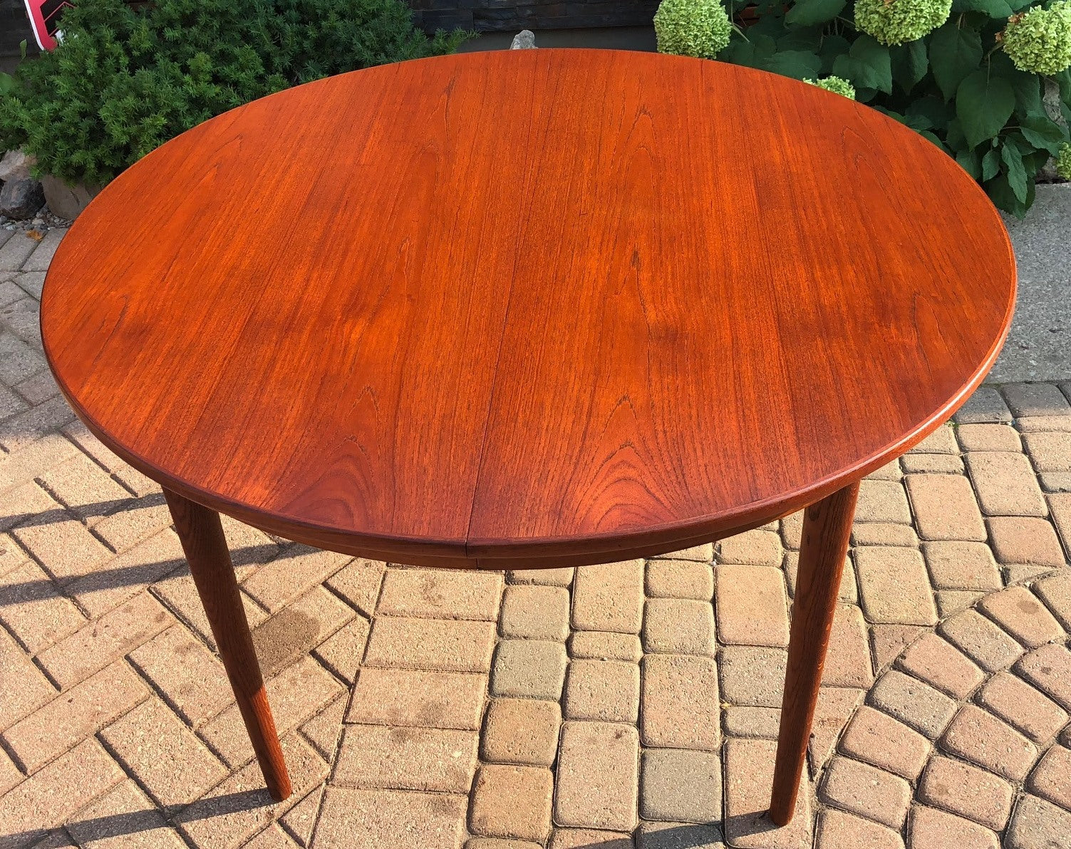 REFINISHED Danish MCM Teak Table Round to Oval w 2 Leaves by Skovmand and Andersen - Mid Century Modern Toronto