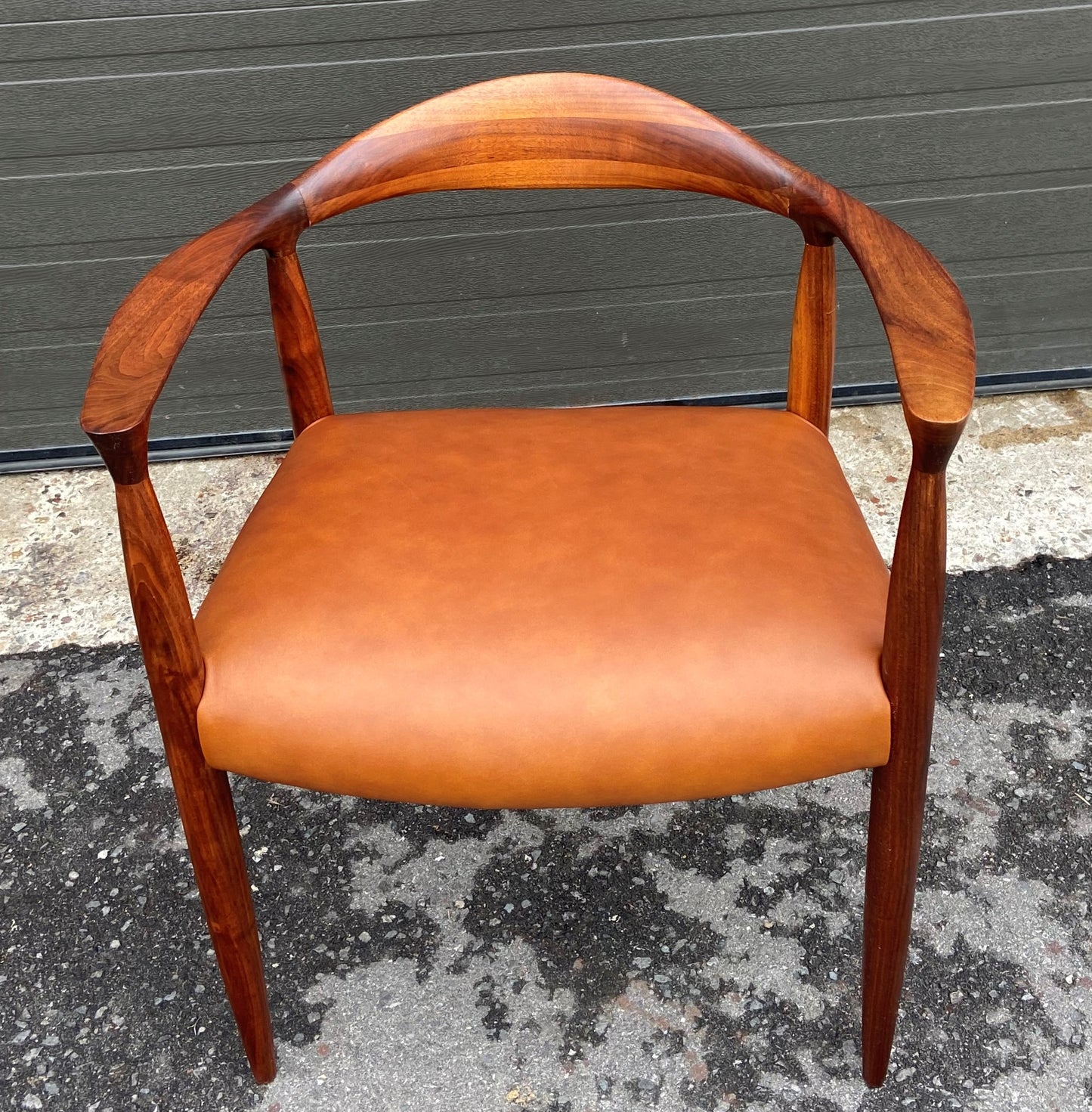 REFINISHED REUPHOLSTERED in Leather Danish Mid Century Modern Teak Armchair