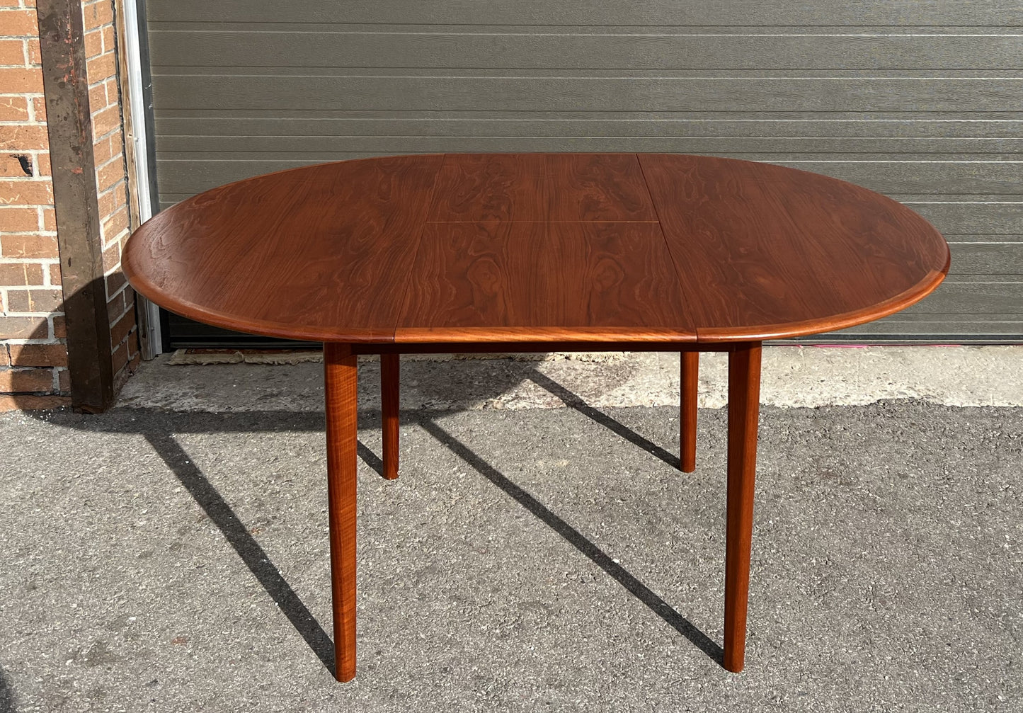 REFINISHED Mid Century Modern Teak Table Round w Butterfly Leaf 43"-61"