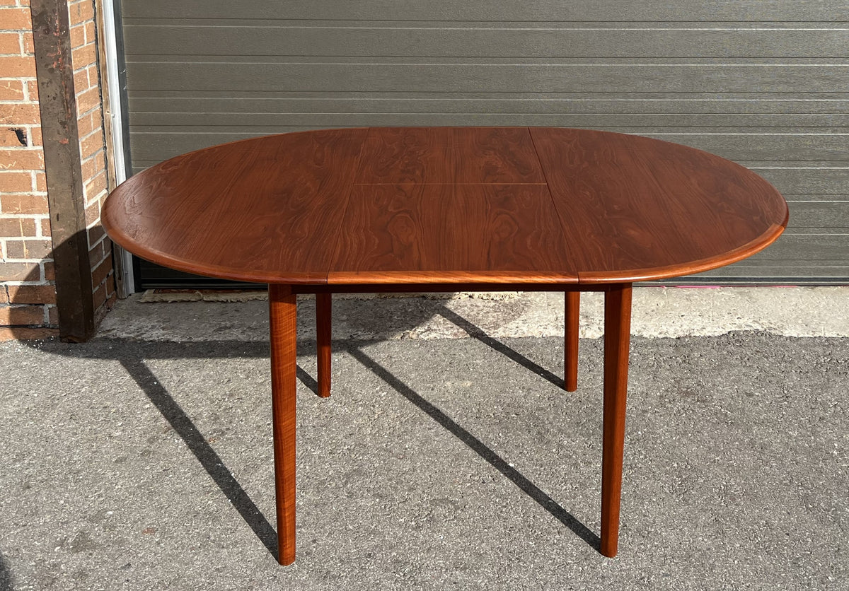 REFINISHED Mid Century Modern Teak Table Round w Butterfly Leaf 43