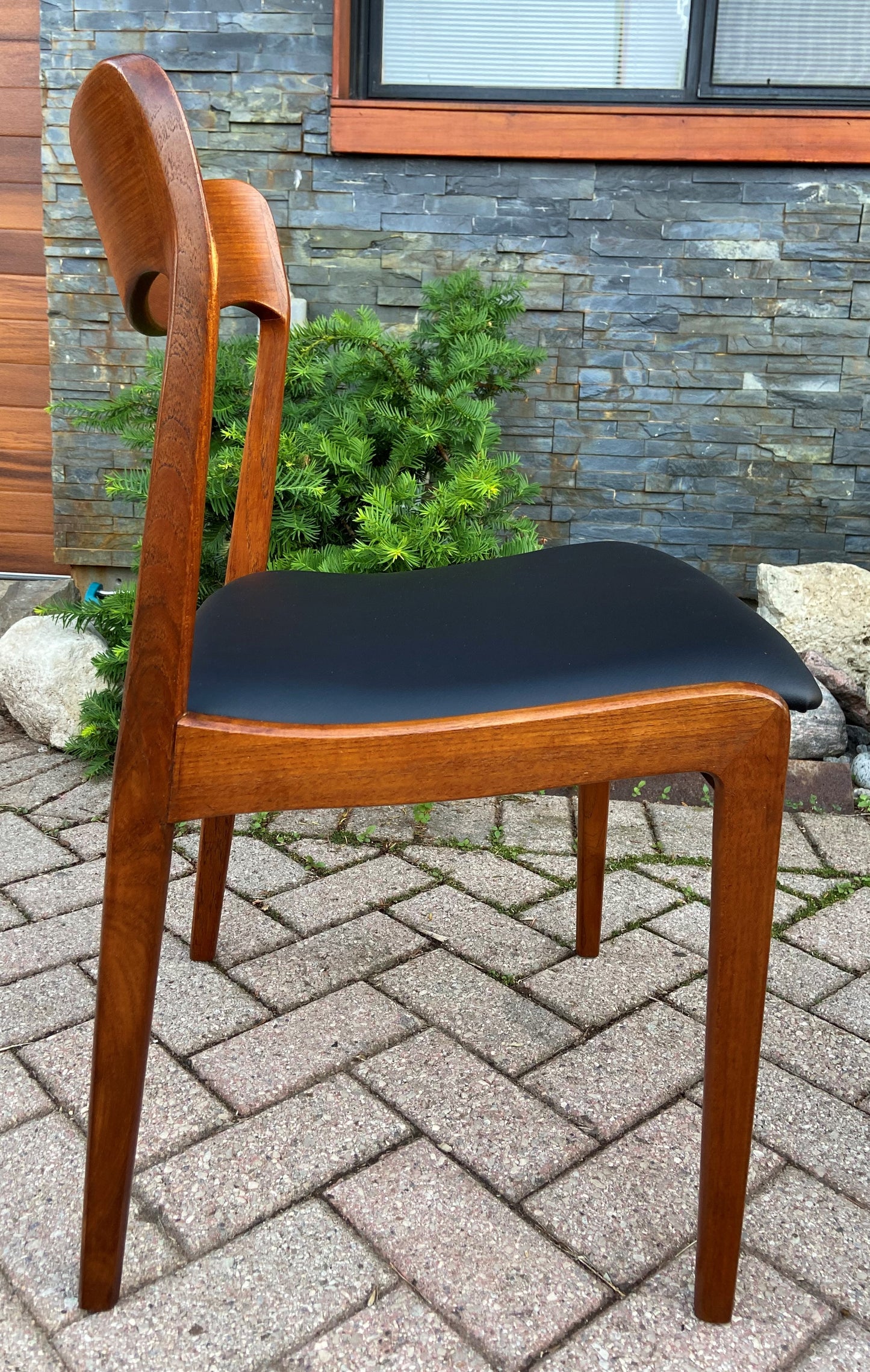 Single REFINISHED REUPHOLSTERED Danish Mid Century Modern Teak Chair, Moller style