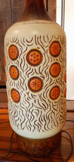 Large Mid Century Modern Orange Pottery Lamp, H 42