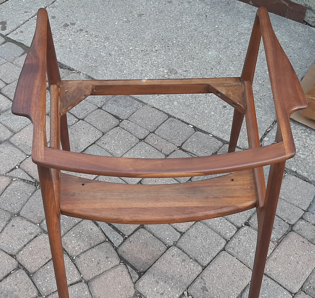 REFINISHED MCM Walnut armchair w mustard upholstery, set of 3