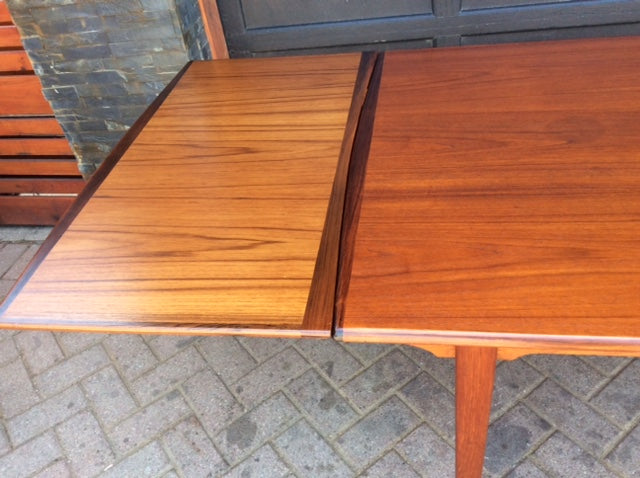 REFINISHED MCM  Teak Draw Leaf Table W ROSEWOOD Edge 60"-98" - Mid Century Modern Toronto