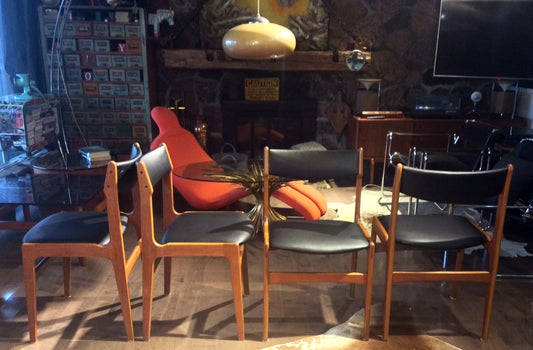 4 Danish Mid Century Modern Teak Chairs REUPHOLSTERED attributed to Eric Buck - Mid Century Modern Toronto