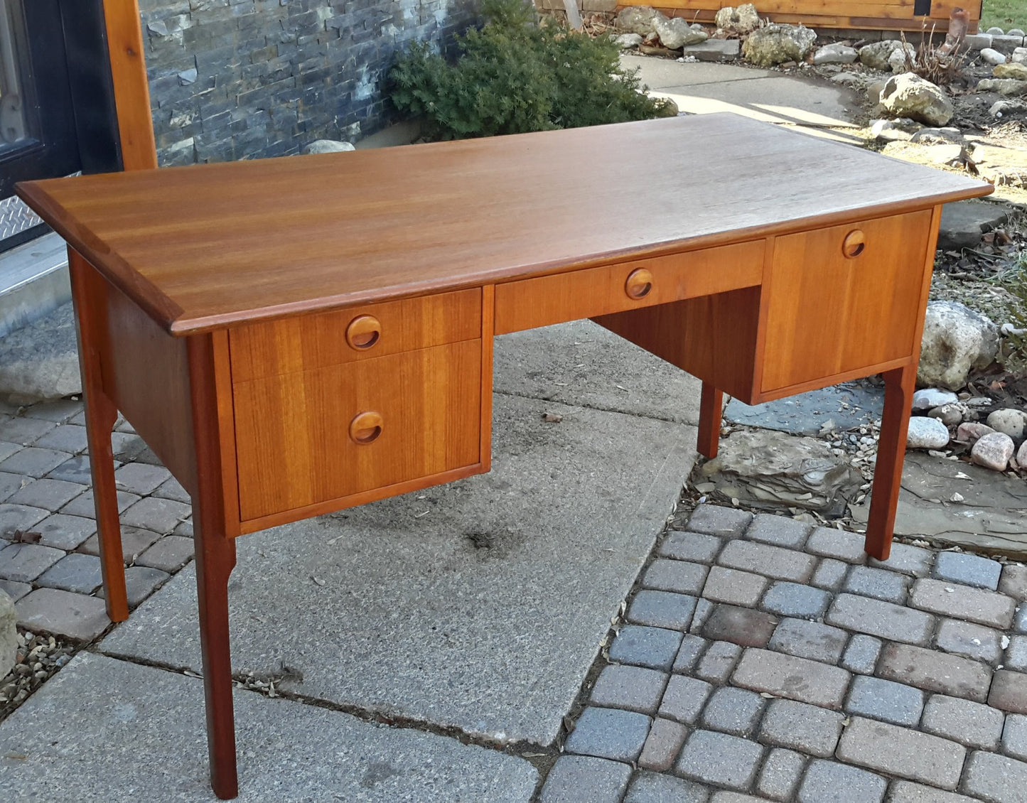 Mid Century Modern Teak Desk REFINISHED Free Standing - Mid Century Modern Toronto