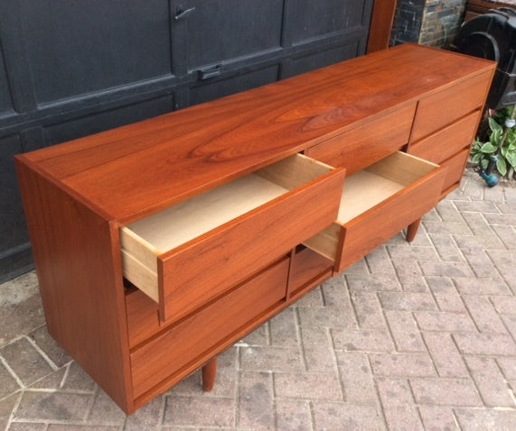 REFINISHED MCM Teak Queen Bed & Dresser 9 Drawers - Mid Century Modern Toronto