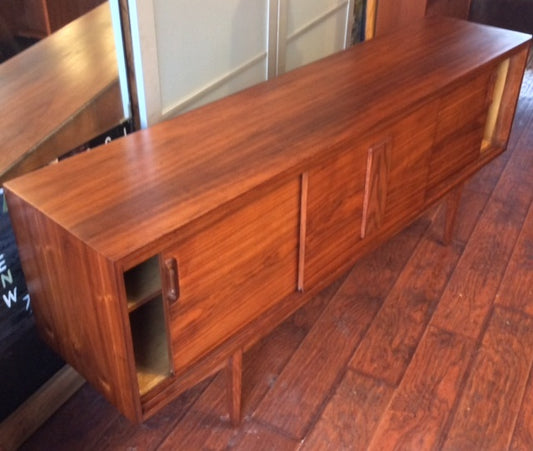 Mid Century Modern Walnut Credenza w Sliding Doors REFINISHED 70” - Mid Century Modern Toronto