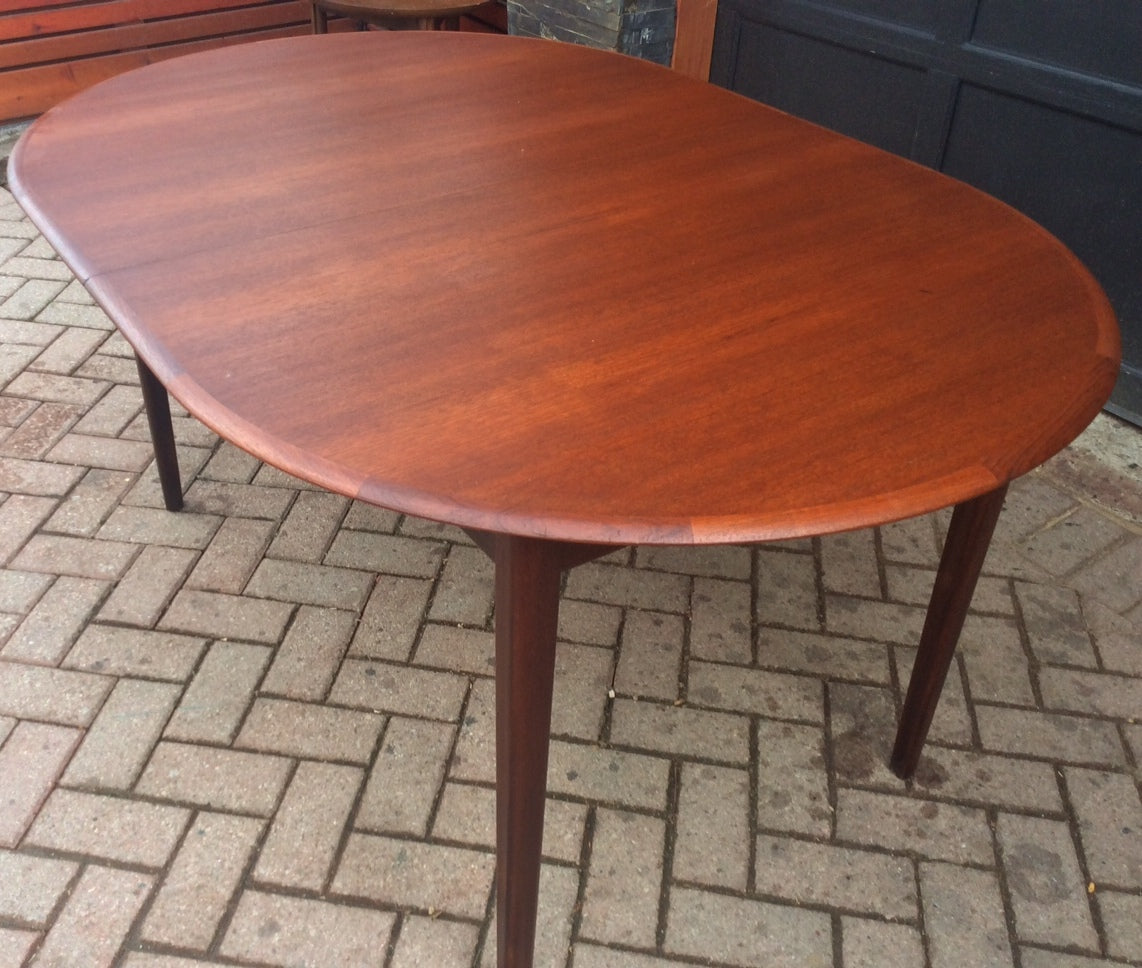 REFINISHED MCM Teak Dining Table Oval Self Storing with butterfly/ jackknife/ pop up leaf extension - Mid Century Modern Toronto