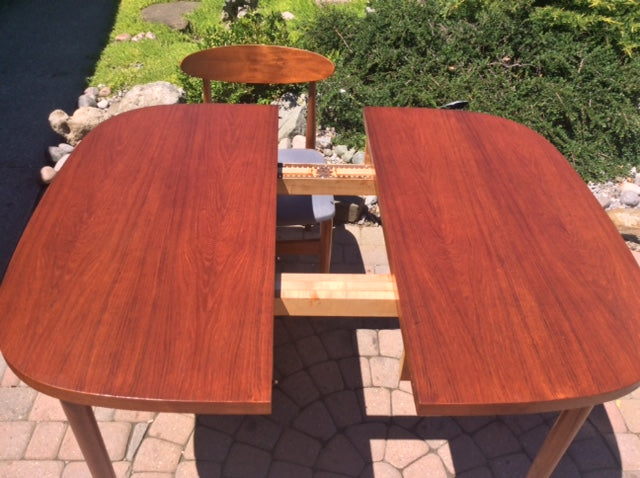 REFINISHED MCM  Teak Table Rounded w 1 Leaf 40"-58" - Mid Century Modern Toronto