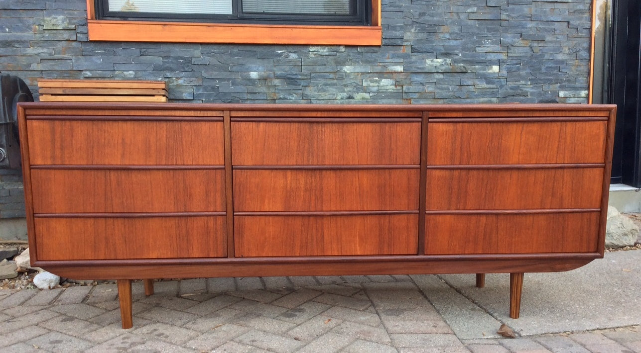 REFINISHED Mid-Century Modern Teak 9 drawers dresser 6ft PERFECT, tall – Mid Century Modern Toronto