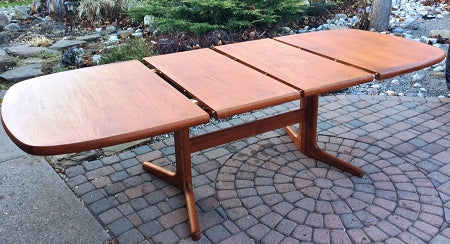 Large MCM Teak Dining Table Extendable Self Storing  REFINISHED - Mid Century Modern Toronto