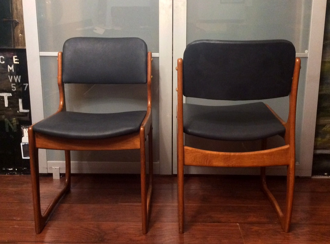 Set of 4 Mid Century Modern Danish Solid Teak Chairs REUPHOLSTERED with sleigh legs - Mid Century Modern Toronto