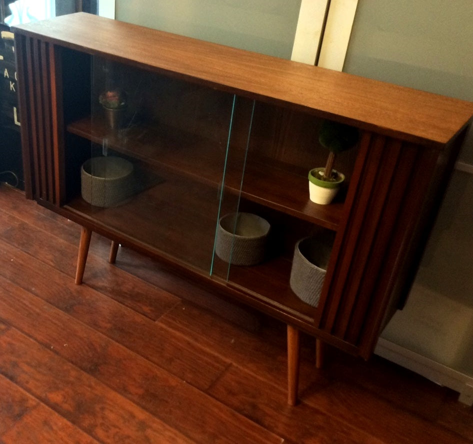 Mid Century Modern Walnut Display Bookcase China Cabinet with glass doors - Mid Century Modern Toronto