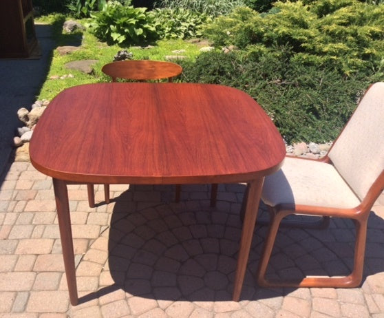 REFINISHED MCM  Teak Table Rounded w 1 Leaf 40"-58" - Mid Century Modern Toronto