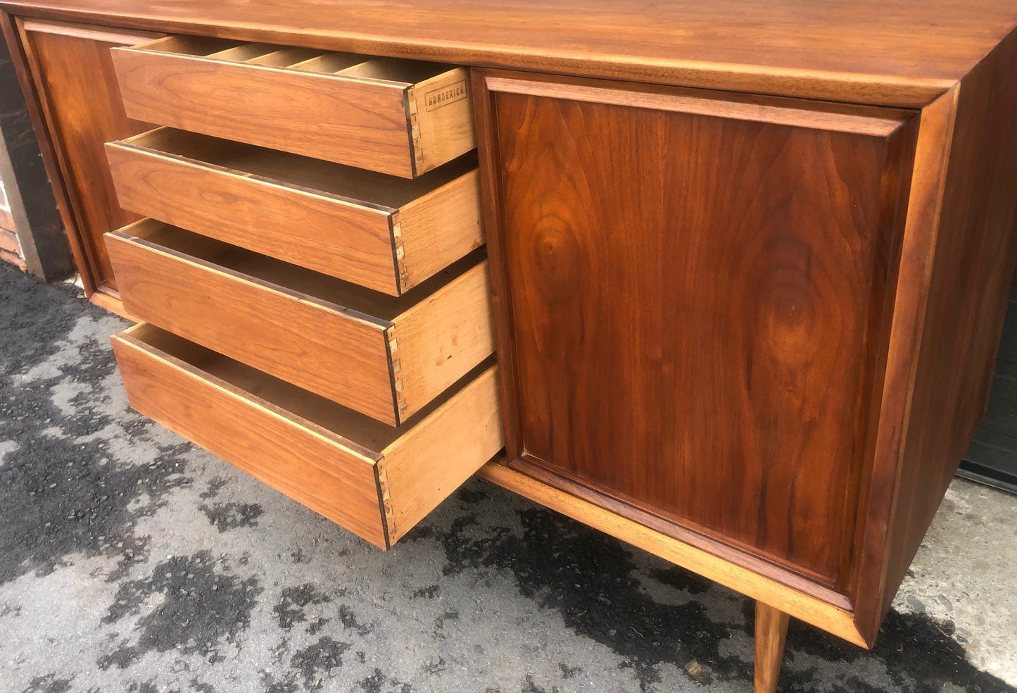 REFINISHED  MCM Walnut Sideboard Buffet 56.5" by Honderich , PERFECT