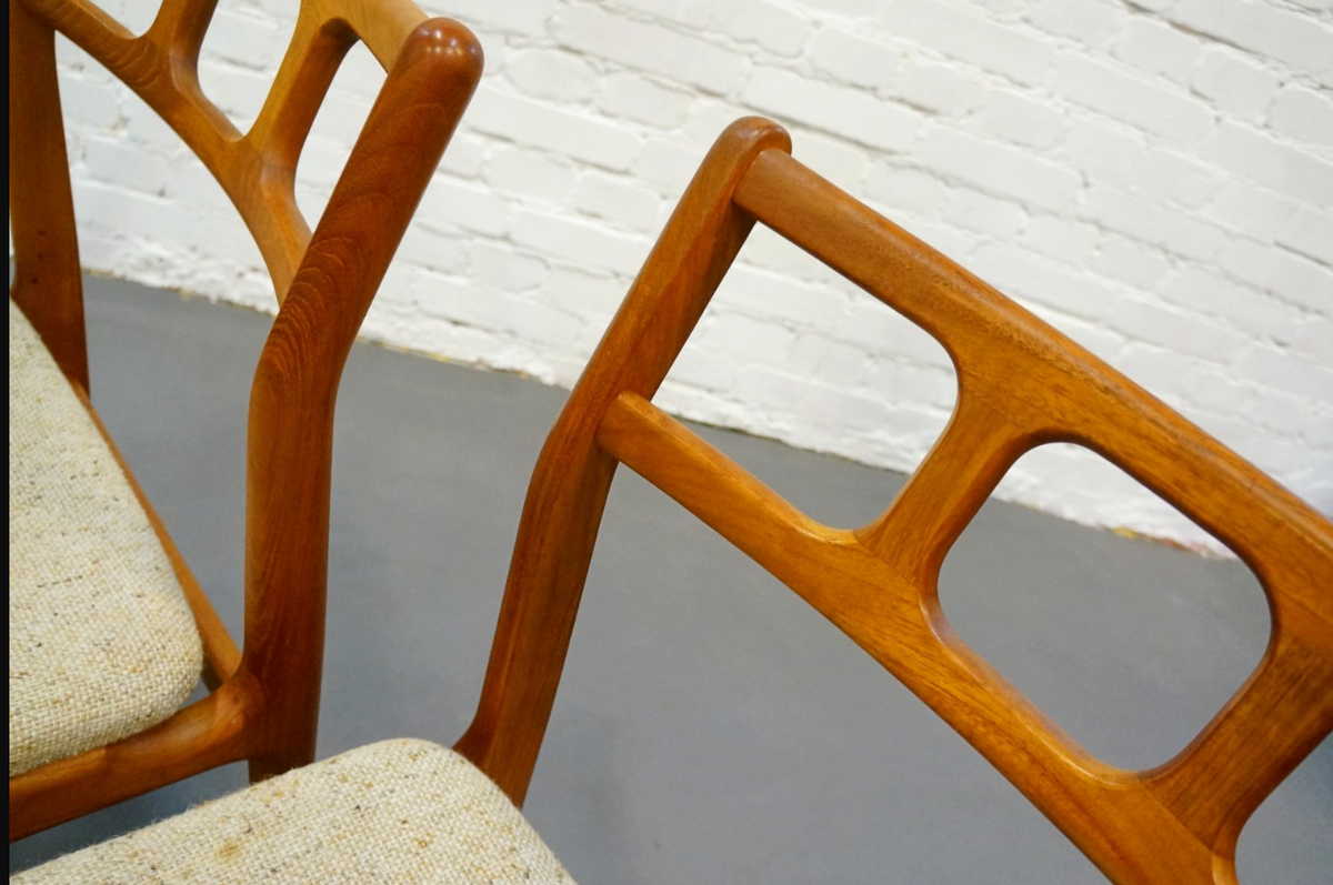 6 REFINISHED Danish Mid Century Modern Teak Chairs will be REUPHOLSTERED
