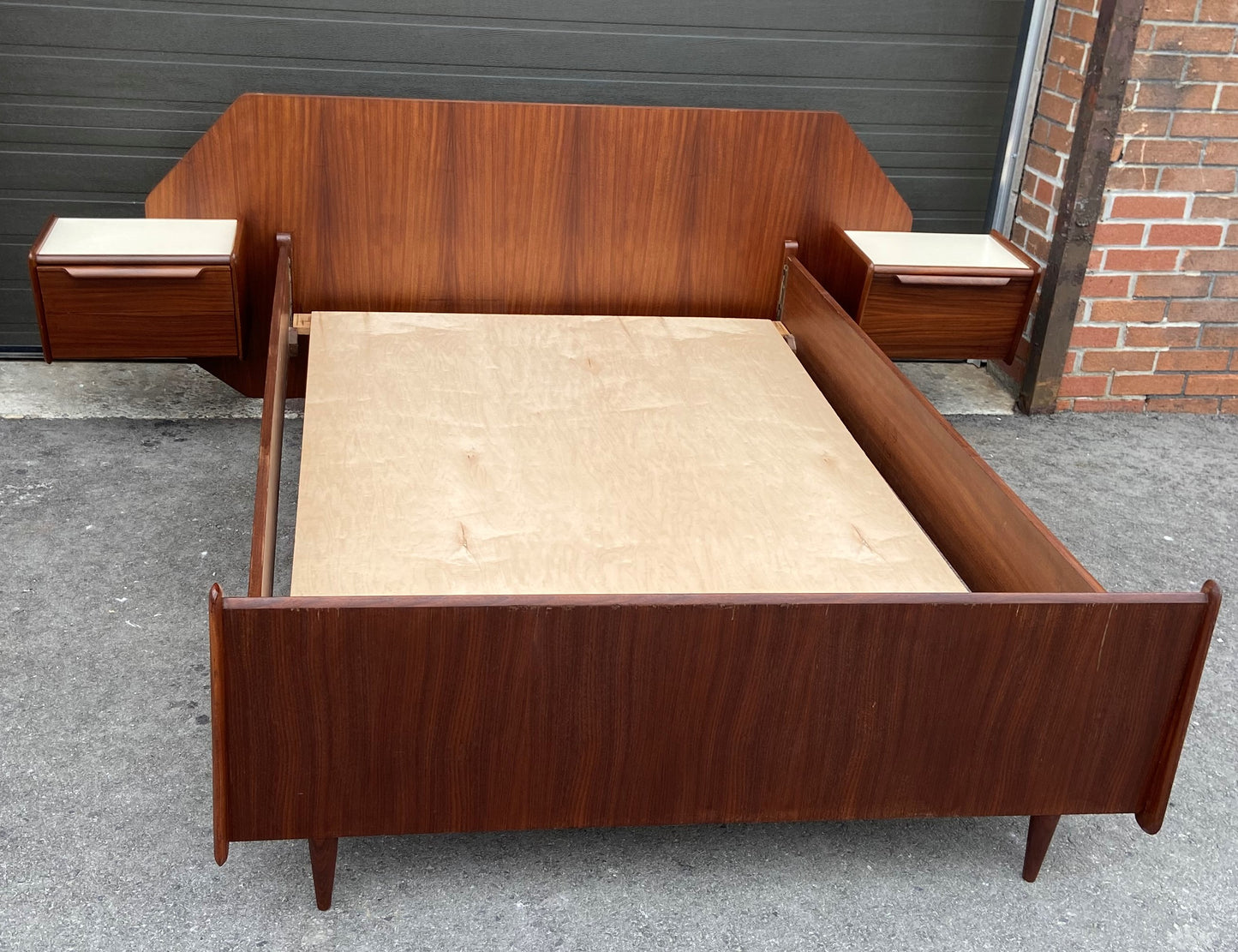 REFINISHED  Italian MCM Bed w floating nightstands Double