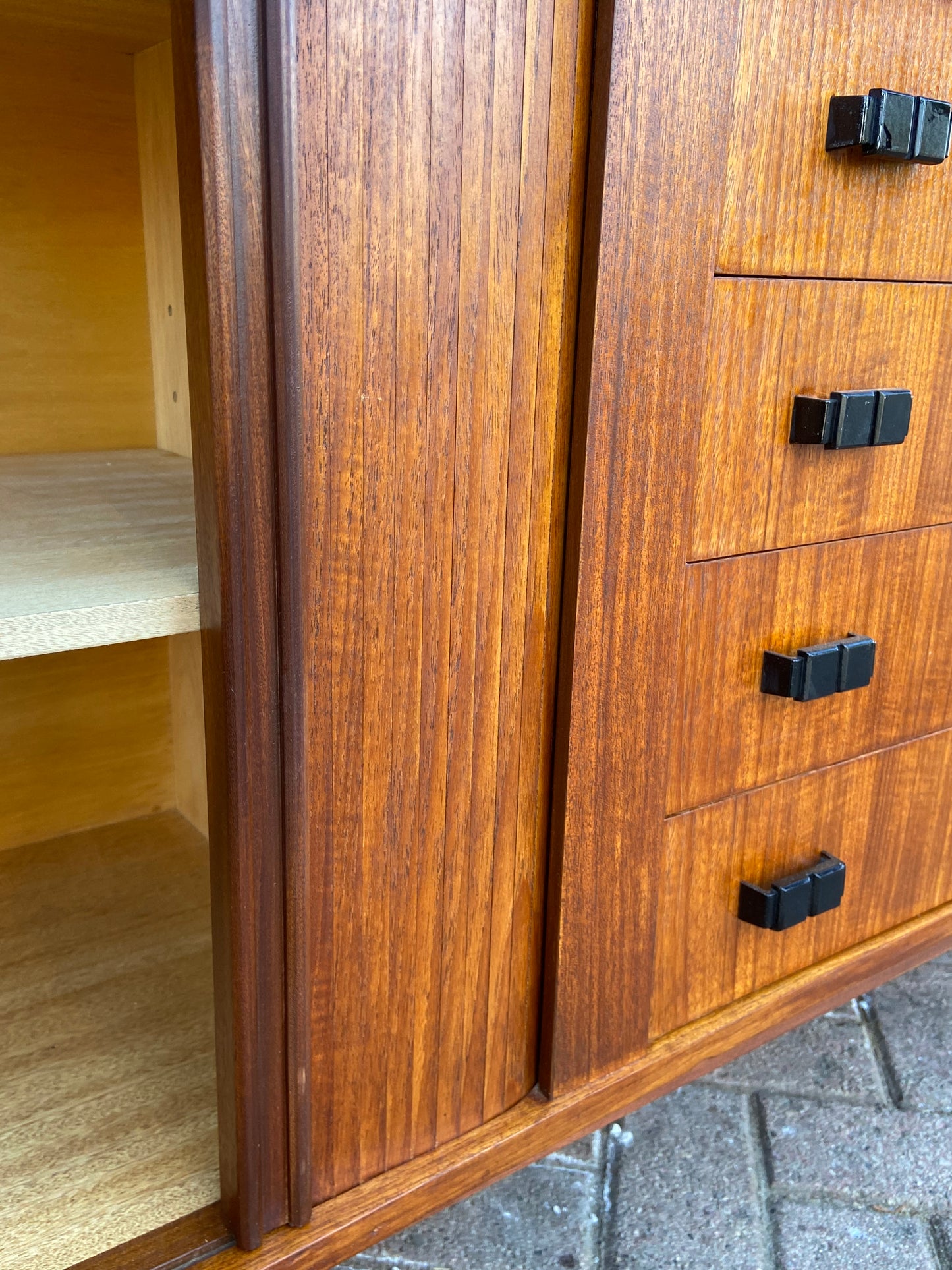 REFINISHED MCM Teak Sideboard with tambour doors by RS Associates 78"