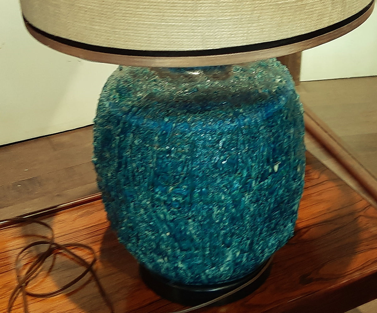 Large Mid Century Modern Turqoise Glazed Pottery Lamp, H 34