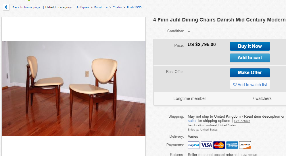 6 Finn Juhl for John Stuart MCM Sculpted Walnut Chairs, each $299, great vintage condition - Mid Century Modern Toronto