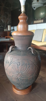 Large Mid Century Modern Floor Pottery Lamp, H 60