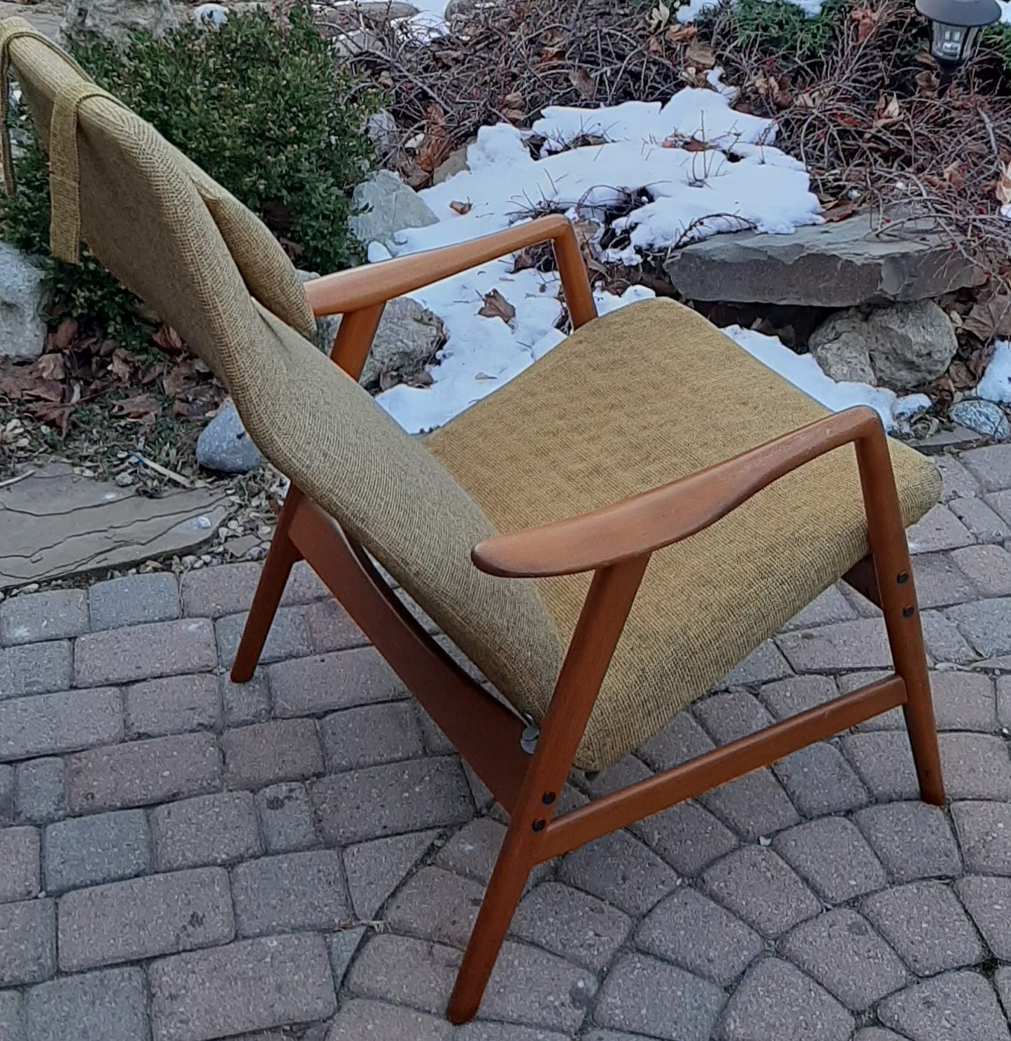 Will be REFINISHED & REUPHOLSTERED Danish MCM Teak Lounge Chair Recliner by Arne Vodder and Anton Borg