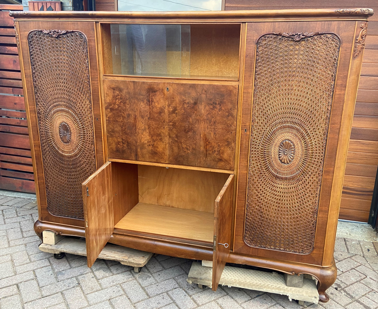 RESTORED Stunning Burr Walnut Armoire Wardrobe Secretary Desk