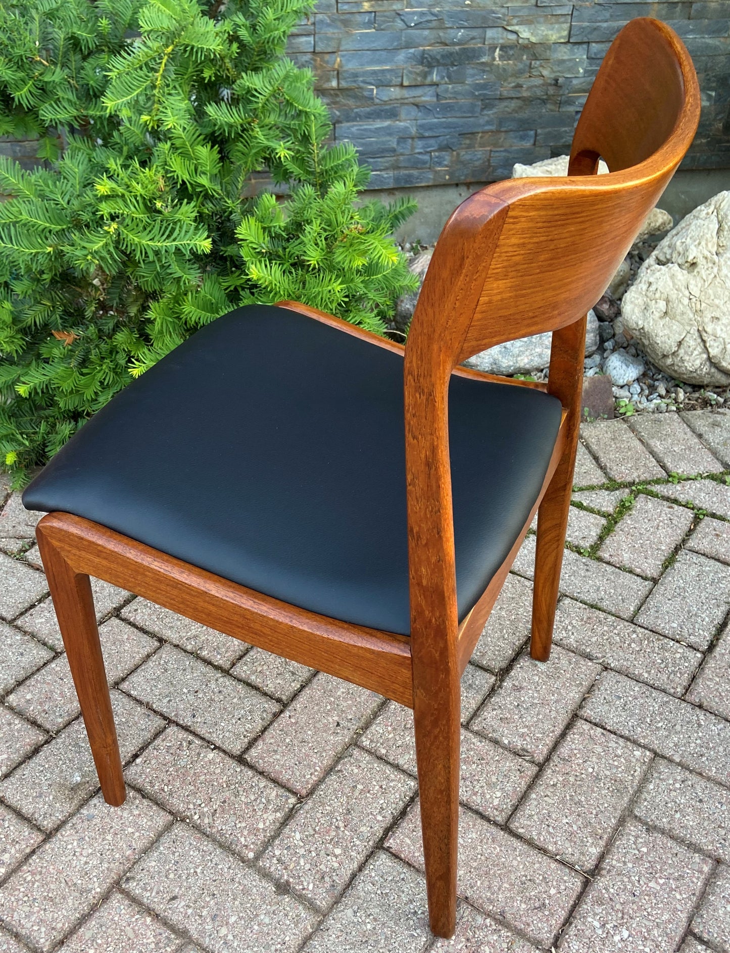 Single REFINISHED REUPHOLSTERED Danish Mid Century Modern Teak Chair, Moller style