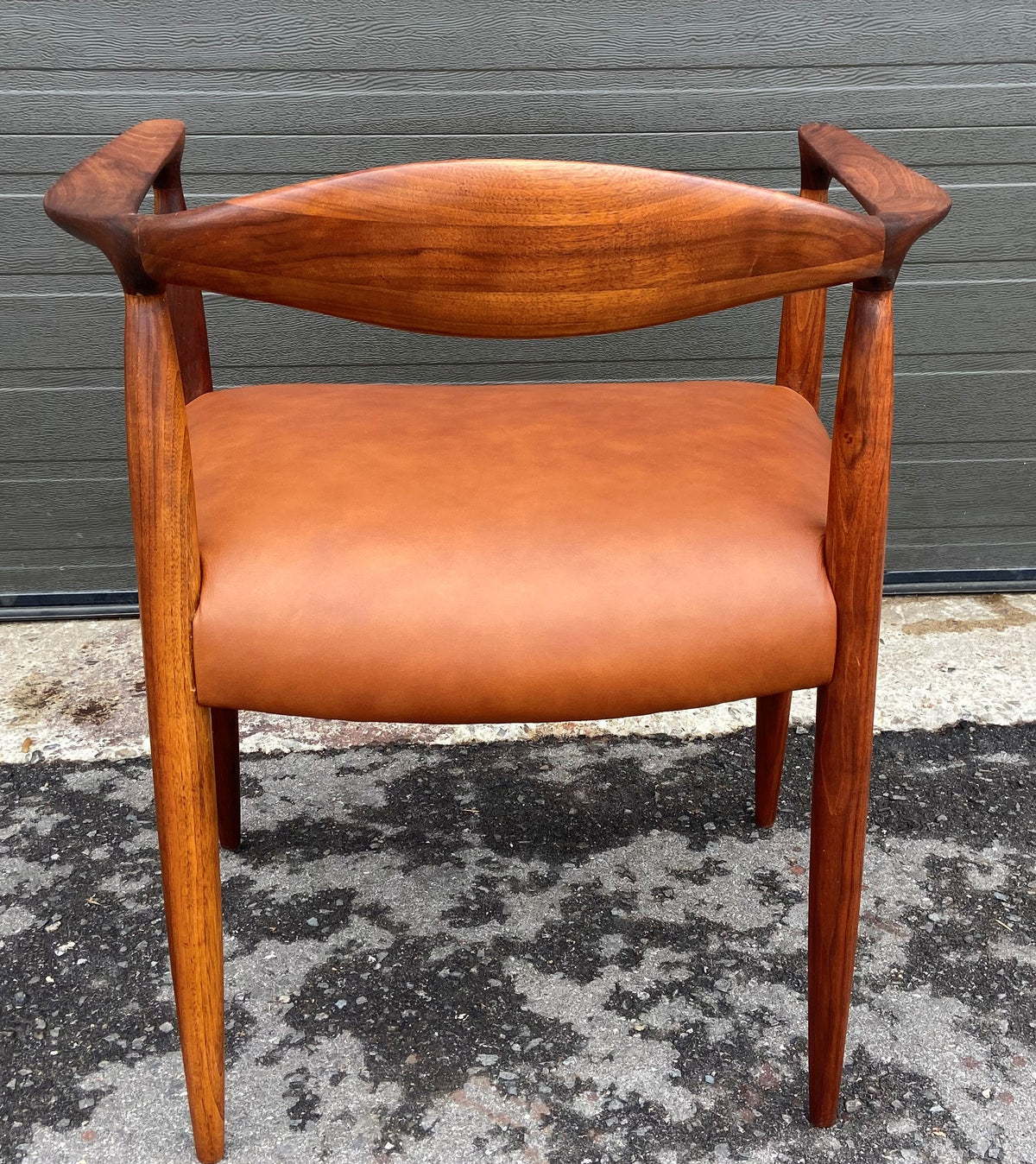 REFINISHED REUPHOLSTERED in Leather Danish Mid Century Modern Teak Armchair