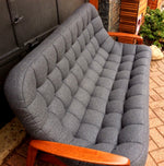 RESTORED Iconic Mid Century Modern Teak Sofa with arms - Scoop by Huber. Like New, Charcoal Wool Fabric - Mid Century Modern Toronto 12
