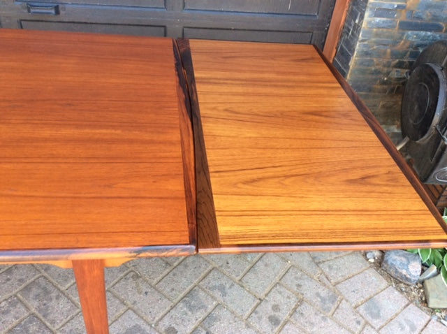 REFINISHED MCM  Teak Draw Leaf Table W ROSEWOOD Edge 60"-98" - Mid Century Modern Toronto