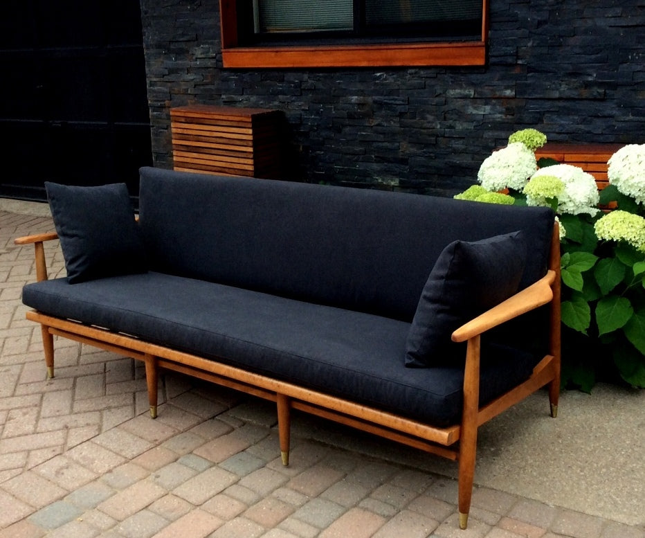 Mid Century Modern 3-Seater Sofa REFINISHED REUPHOLSTERED Charcoal Grey fabric - Mid Century Modern Toronto