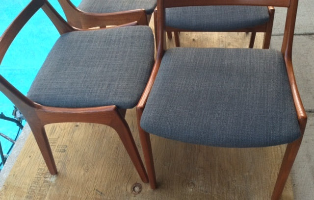 ON HOLD  6 Danish MCM Teak Chairs by Kai Kristiansen REUPHOLSTERED Grey - Mid Century Modern Toronto