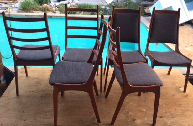 ON HOLD  6 Danish MCM Teak Chairs by Kai Kristiansen REUPHOLSTERED Grey - Mid Century Modern Toronto