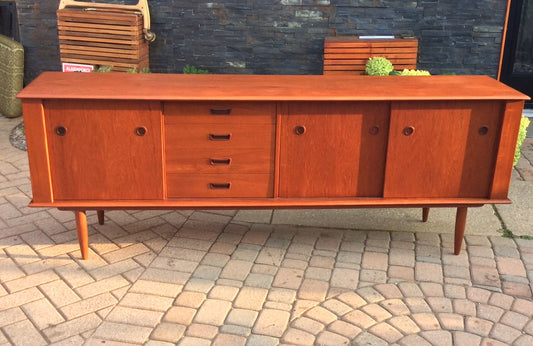 REFINISHED Danish Mid Century Modern Teak Sideboard Buffet TV Media Record Console 7 ft - Mid Century Modern Toronto
