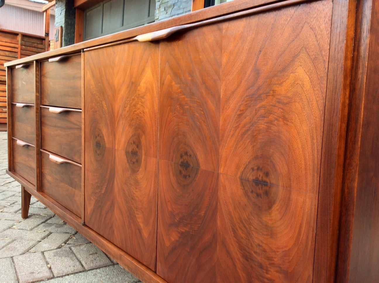 REFINISHED Mid Century Modern Walnut Sideboard Buffet TV Media Records Console - Mid Century Modern Toronto