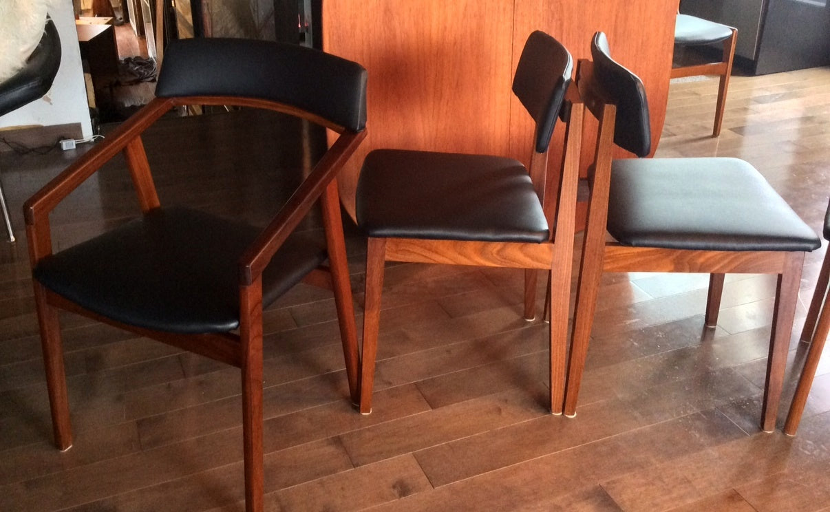 4 or 5 Mid Century Modern Solid Teak Chairs  by Jan Kuypers REFINISHED REUPHOLSTERED - Mid Century Modern Toronto