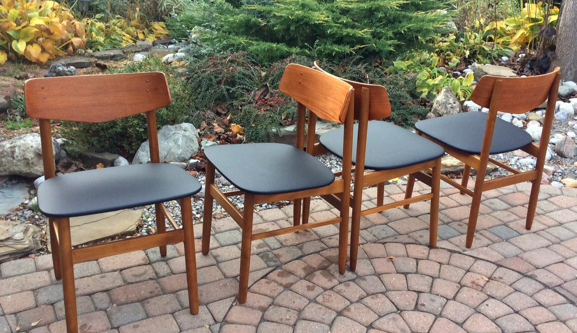 Set of 4 Danish Mid Century Modern Teak Dining Chairs REFINISHED REUPHOLSTERED - Mid Century Modern Toronto