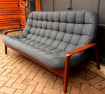 RESTORED Iconic Mid Century Modern Teak Sofa with arms - Scoop by Huber. Like New, Charcoal Wool Fabric - Mid Century Modern Toronto 10
