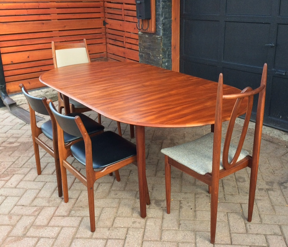 REFINISHED Mid Century Modern Teak Dining Table Oval Extendable Self Storing (with butterfly/ jackknife/ pop up leaf) - Mid Century Modern Toronto