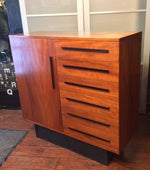 MCM Teak  Gentlemen’s Chest Wardrobe w black pedestal REFINISHED 48