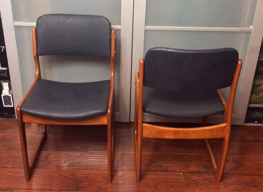 Set of 4 Mid Century Modern Danish Solid Teak Chairs REUPHOLSTERED with sleigh legs - Mid Century Modern Toronto