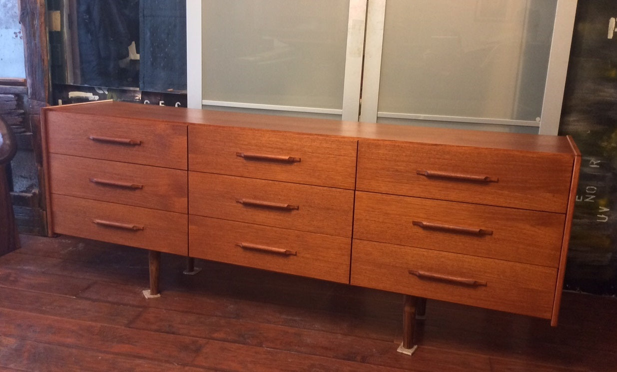 REFINISHED Mid-Century Modern Teak 9 drawers Dresser - Mid Century Modern Toronto