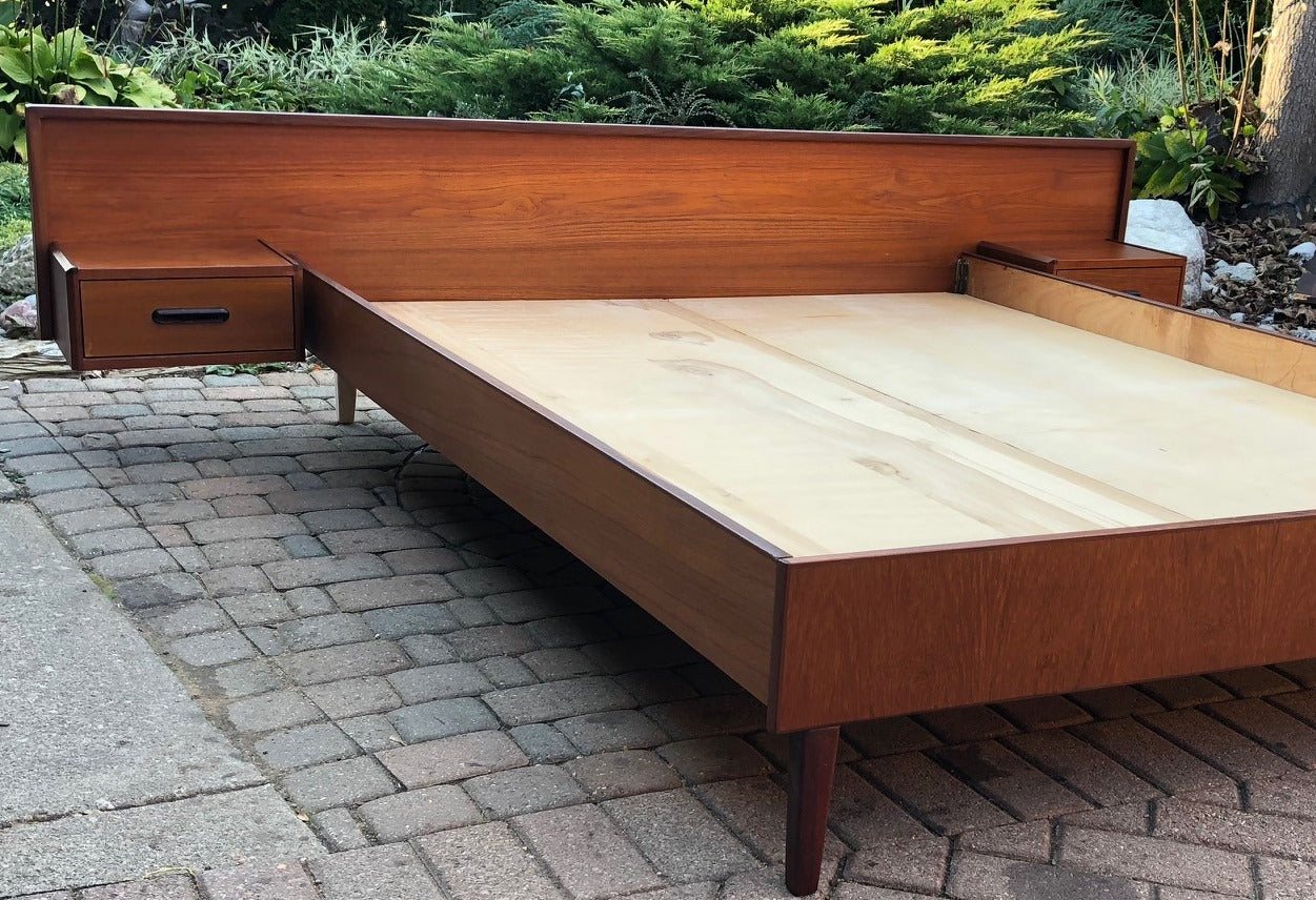 REFINISHED MCM Teak Dresser 9 Drawers & Queen Platform Bed with attached nightstands - Mid Century Modern Toronto