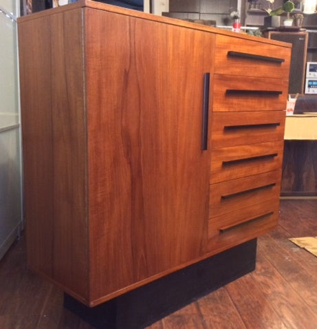 MCM Teak  Gentlemen’s Chest Wardrobe w black pedestal REFINISHED 48" - Mid Century Modern Toronto