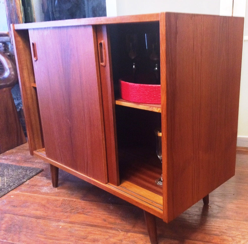 Danish Mid Century Modern Teak Buffet Bar TV Media Records Console- Small-REFINISHED - Mid Century Modern Toronto